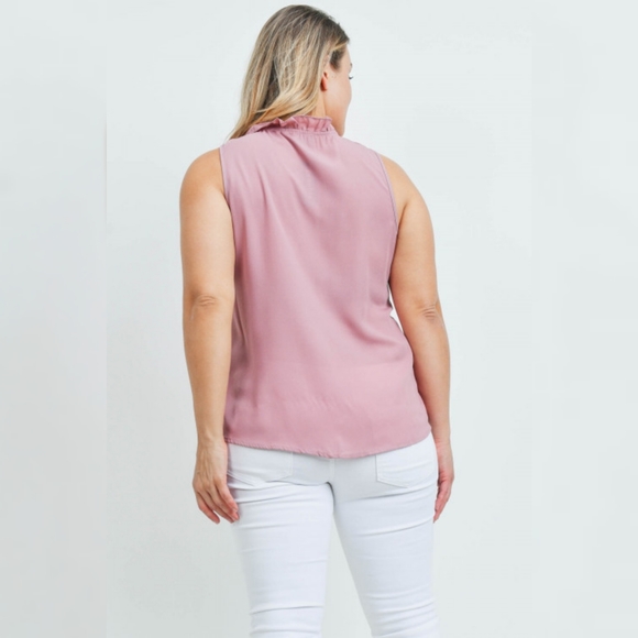 Mauve tie Neck Ruffle Plus size Top - Picture 2 of 2